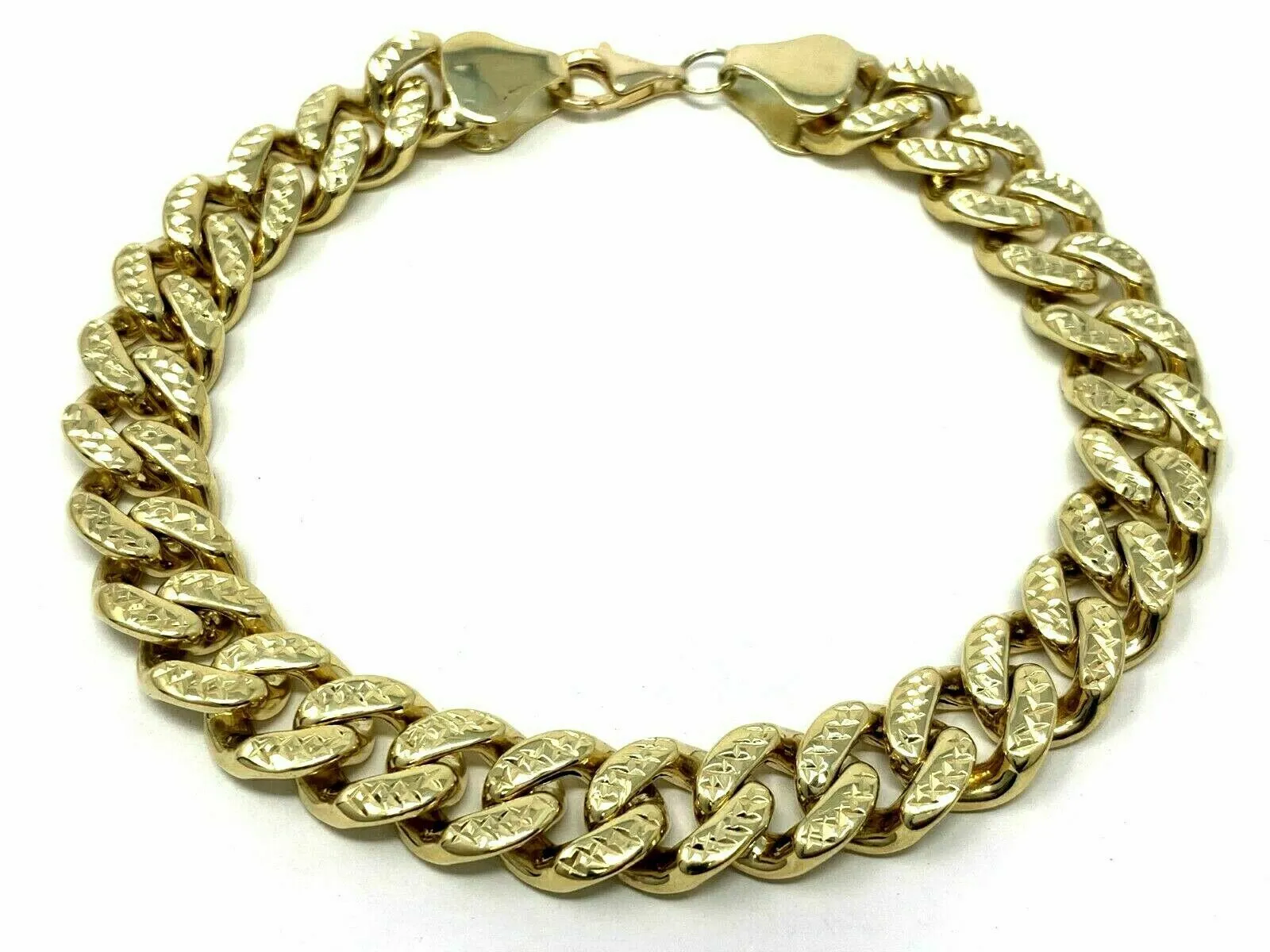 14k Yellow Gold Hollow REVERSIBLE Cuban Link Chain Bracelet 9.25" 11mm 22.9g