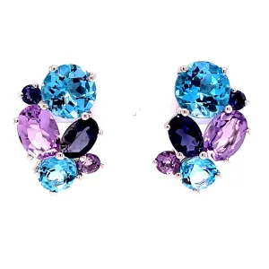 14k Yellow Gold London Blue Topaz, Blue Topaz and Diamond Earrings, LBT=17.90tw, BT=1.20tw, Dias=.10tw GH/SI