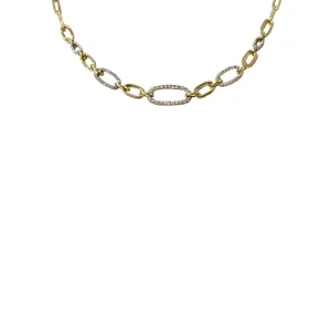 14k Yellow Gold Paperclip Necklace with Diamond Links
