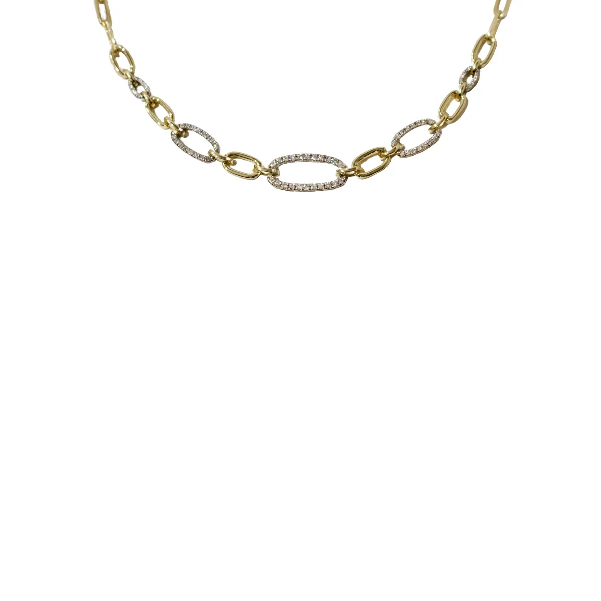 14k Yellow Gold Paperclip Necklace with Diamond Links