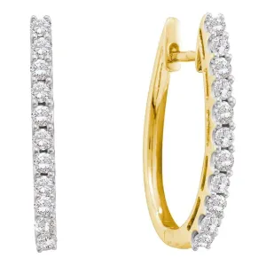 14K Yellow Gold Round Diamond Single Row Hoop Earrings 1.00 Cttw