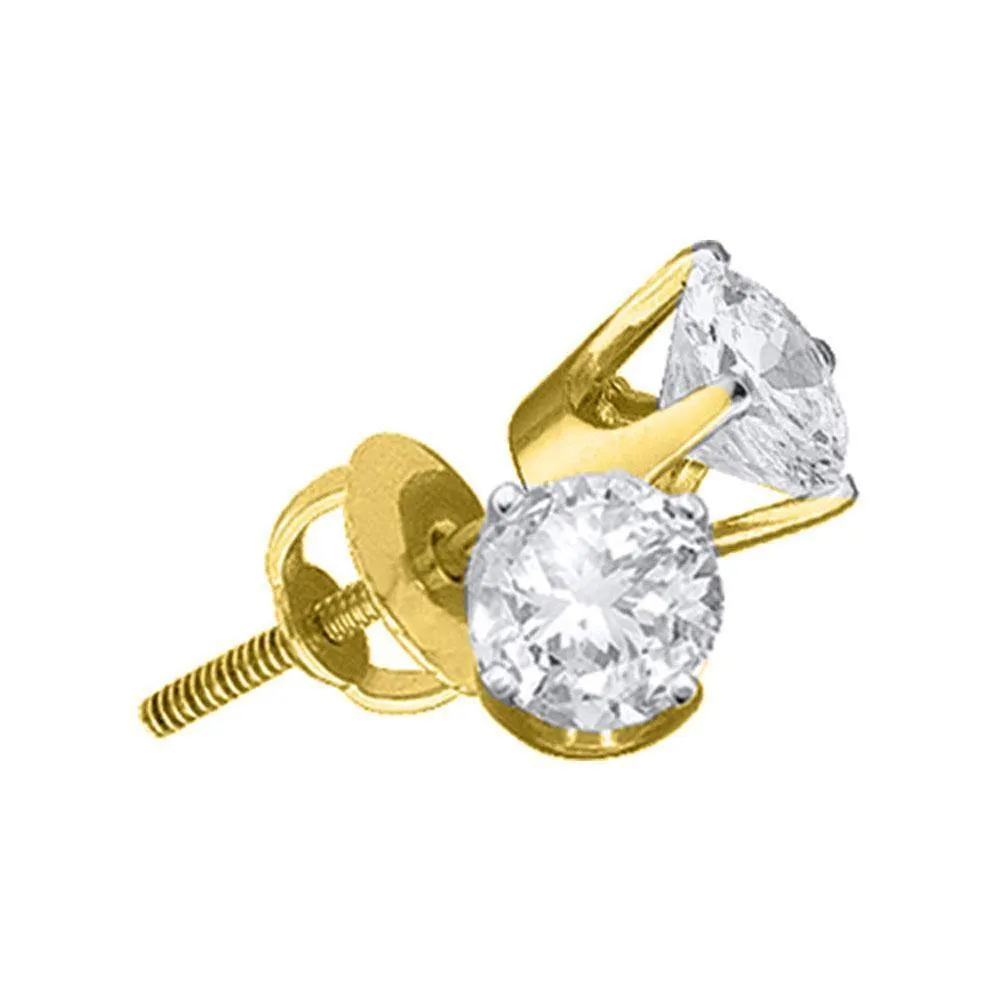 14K Yellow Gold Unisex Round Diamond Solitaire Stud Earrings 1/10 Cttw