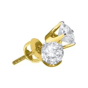 14K Yellow Gold Unisex Round Diamond Solitaire Stud Earrings 1/10 Cttw