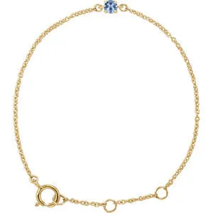 14K Yellow Imitation Aquamarine Youth Birthstone 4 1/2-5 1/2" Bracelet