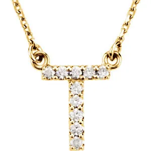 14K Yellow Initial T 1/10 CTW Diamond 16" Necklace