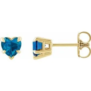 14K Yellow Natural London Blue Topaz Stud Earring