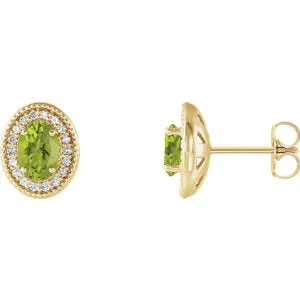14K Yellow Peridot & 1/5 CTW Diamond Halo-Style Earrings