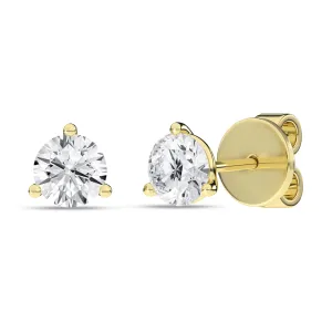 14K Yellow Three Prong Martini Set Lab Grown Diamond Stud Earrings