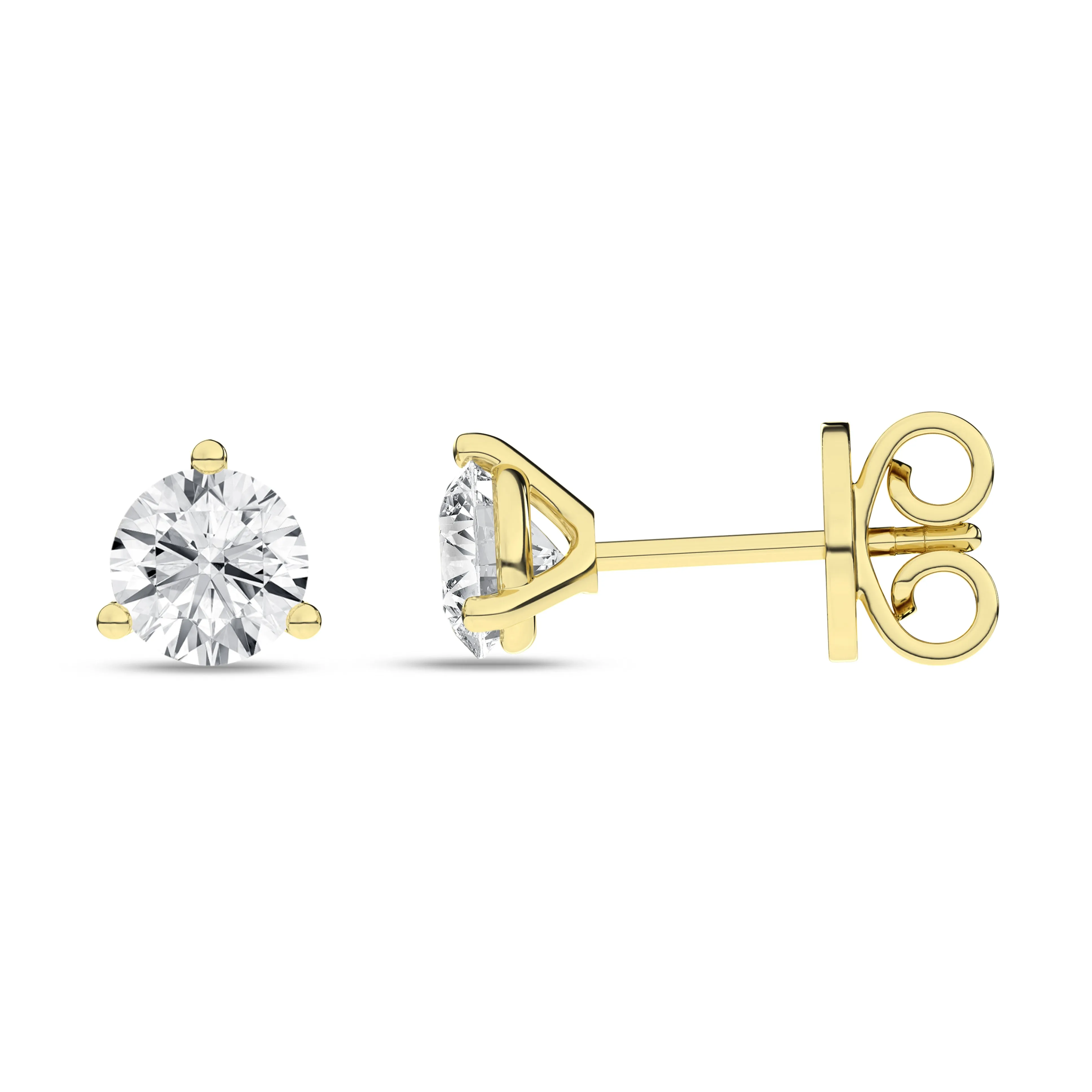 14K Yellow Three Prong Martini Set Lab Grown Diamond Stud Earrings