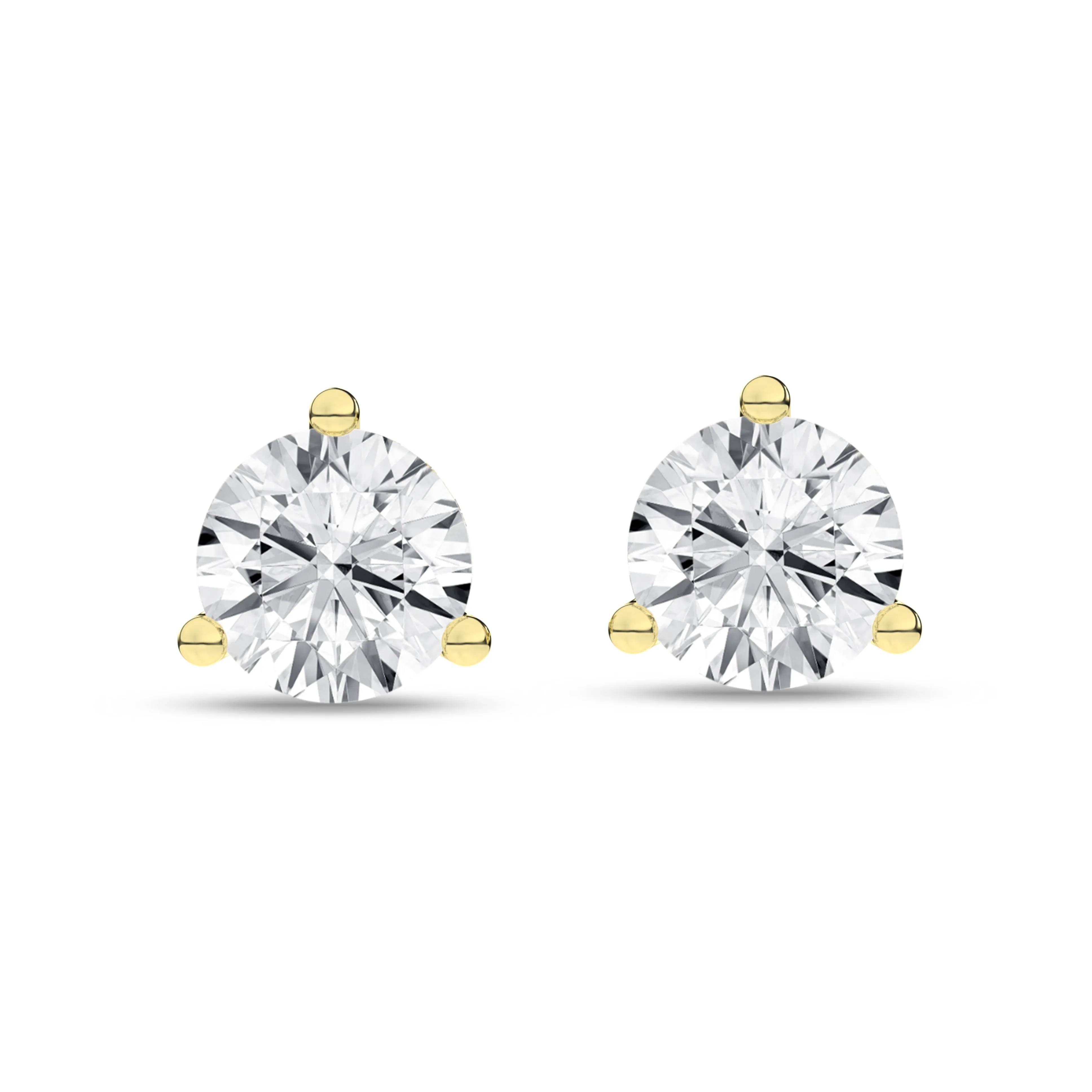 14K Yellow Three Prong Martini Set Lab Grown Diamond Stud Earrings