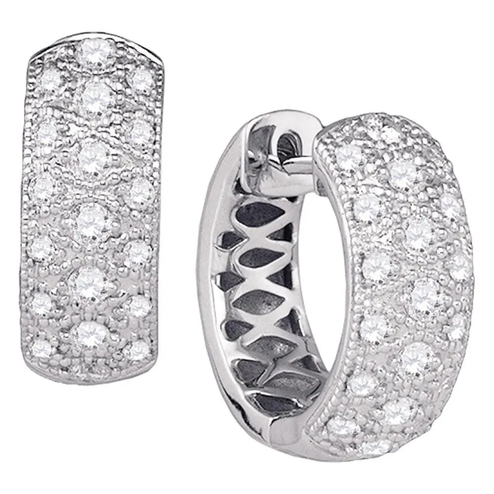 14kt White Gold Womens Round Diamond Huggie Earrings 3/4 Cttw