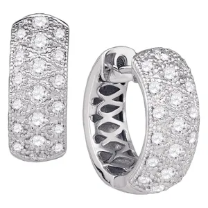 14kt White Gold Womens Round Diamond Huggie Earrings 3/4 Cttw
