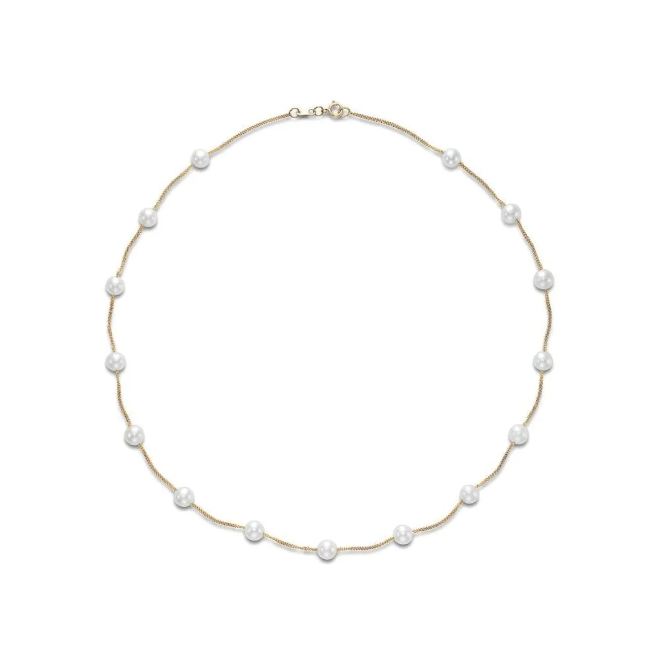 14KT YELLOW GOLD  TINCUP NECKLACE WITH 15 FRESHWATER PEARL