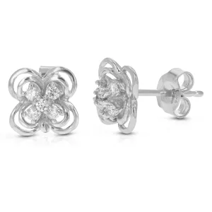 1/5 cttw Lab Grown Diamond Floral Stud Earrings Sterling Silver