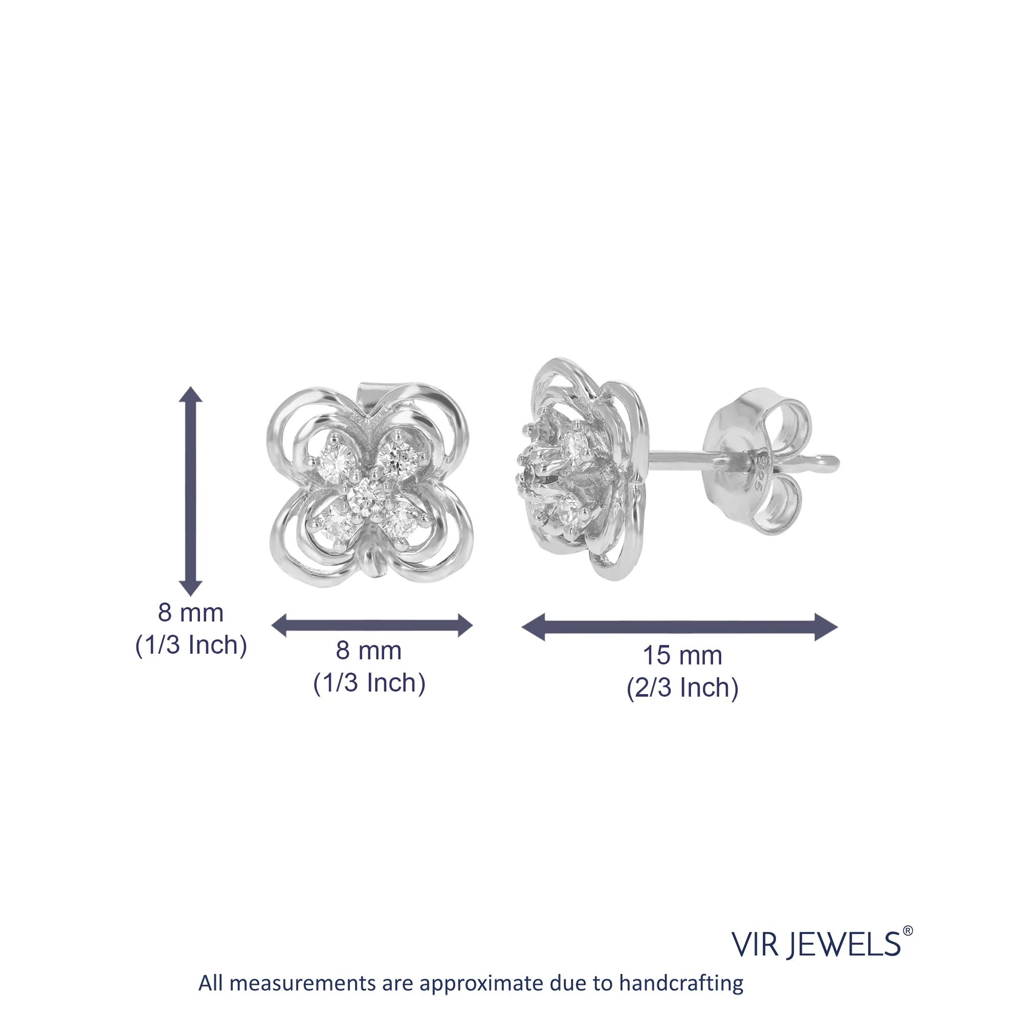1/5 cttw Lab Grown Diamond Floral Stud Earrings Sterling Silver