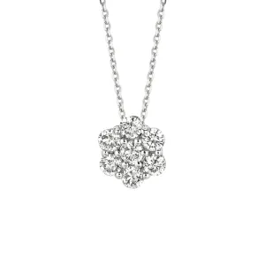 1.50 Carat Natural Diamond Flower Necklace 14K White Gold G SI 18 inches chain