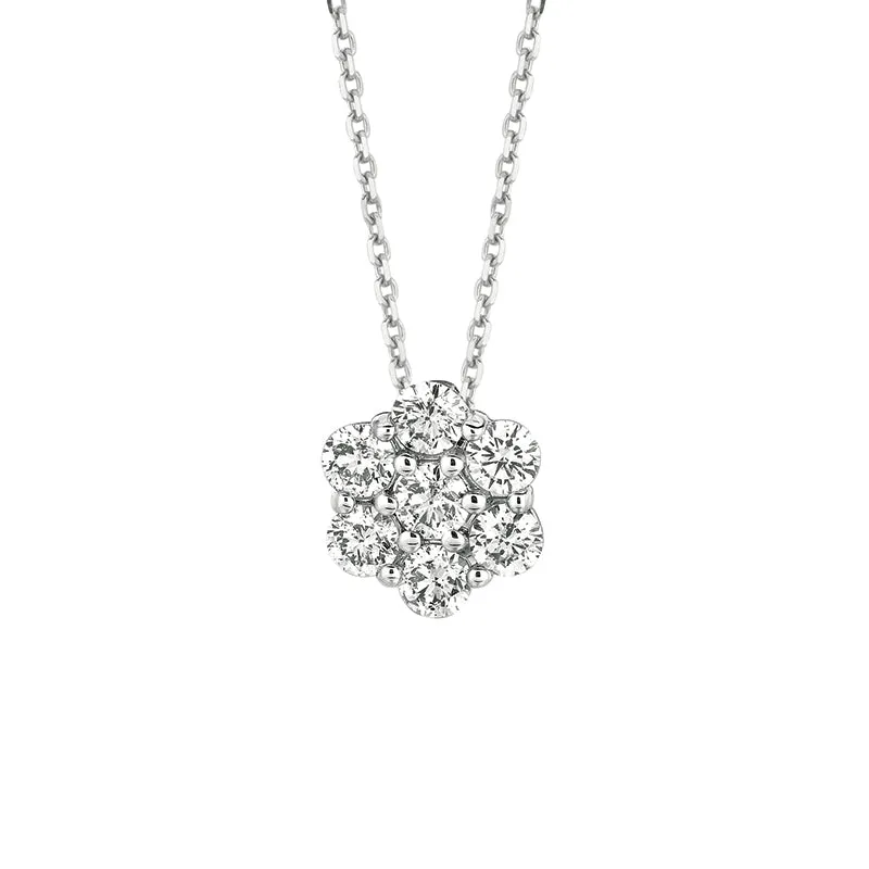 1.50 Carat Natural Diamond Flower Necklace 14K White Gold G SI 18 inches chain