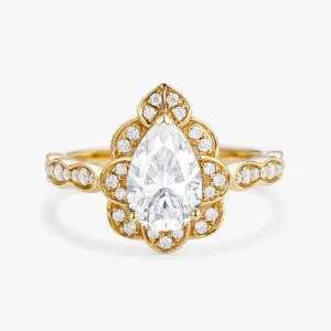 1.5ct Pear Cut Vintage Colorless Moissanite Ring