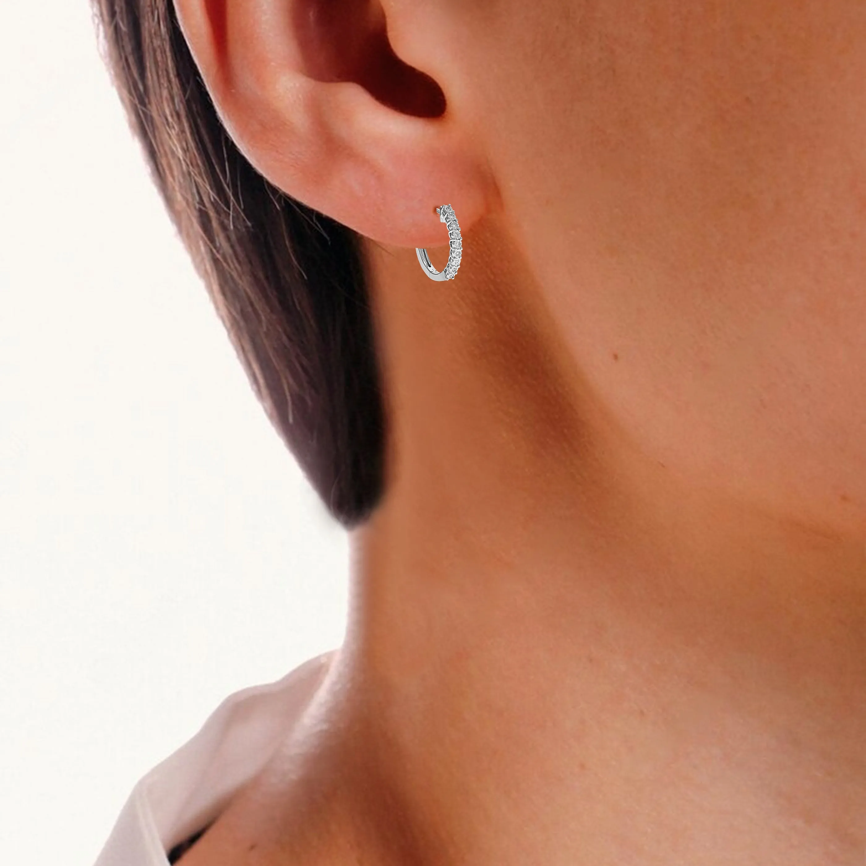1/6 cttw Lab Grown Diamond Hoop Earrings in Sterling Silver