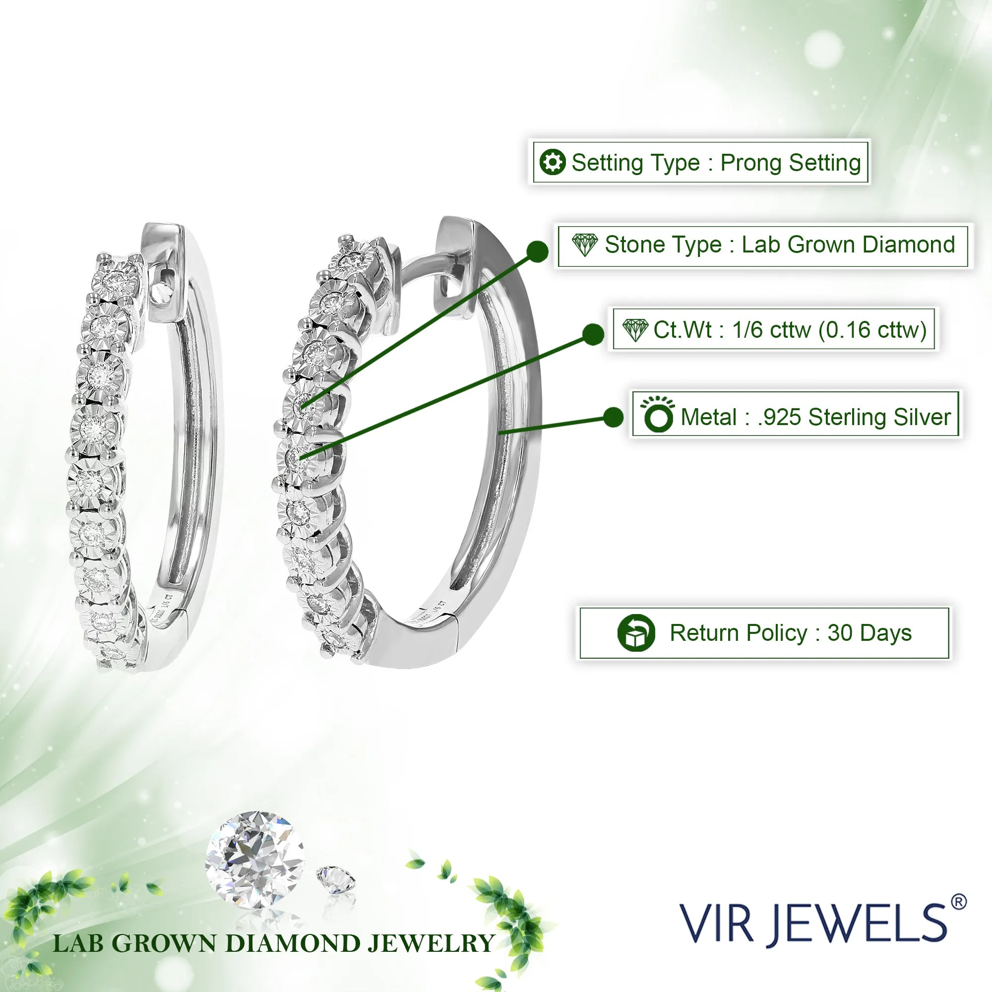 1/6 cttw Lab Grown Diamond Hoop Earrings in Sterling Silver