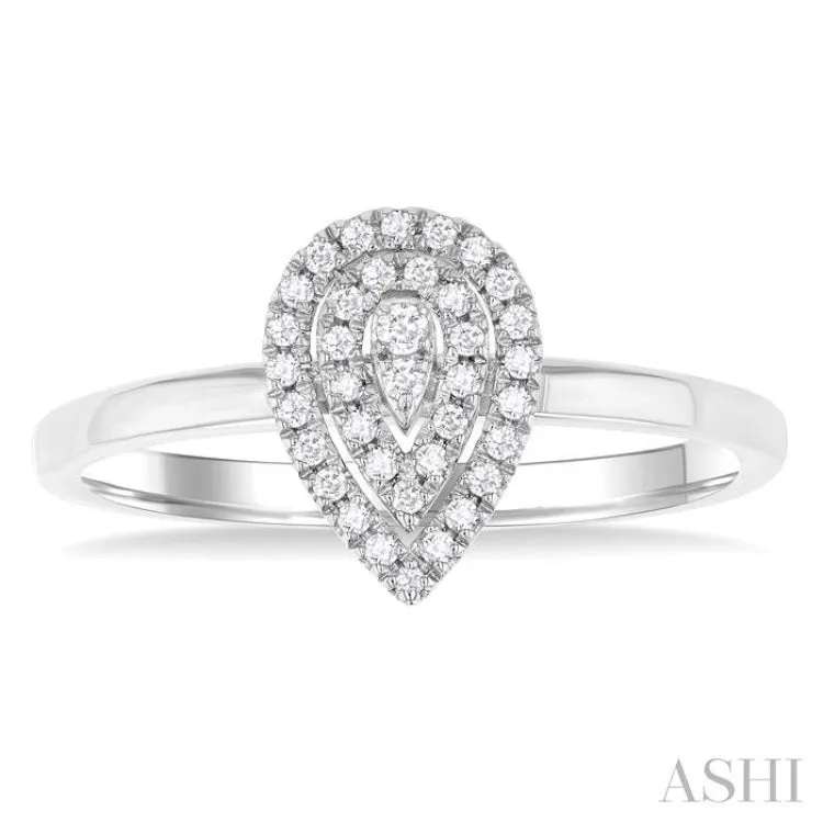 1/6 ctw Double Halo Pear Shape Petite Round Cut Diamond Fashion Ring in 10K White Gold