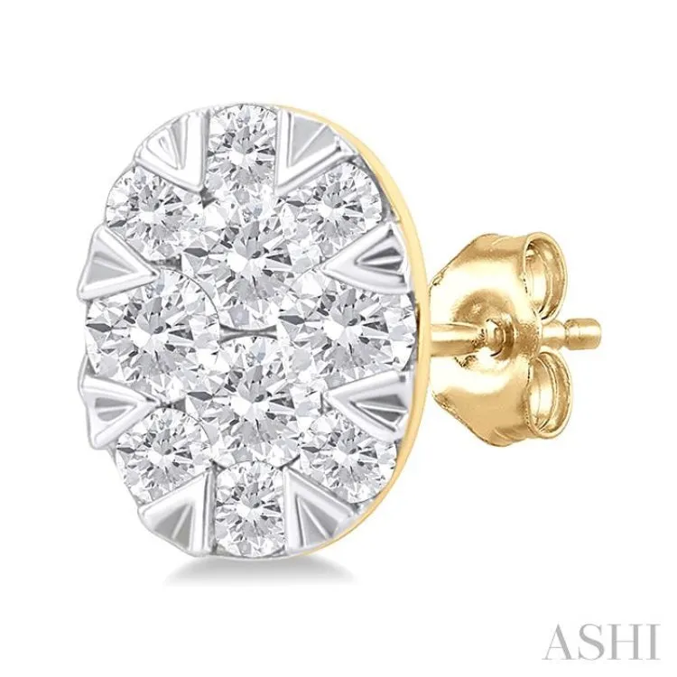 1/6 ctw Lovebright Petite Oval Shape Round Cut Diamond Fashion Stud Earring in 10K Yellow Gold