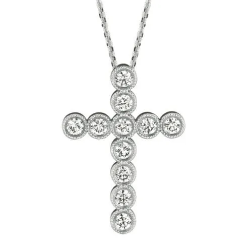 1.60 Carat Natural Diamond Cross Pendant Necklace 14K White Gold G SI 18'' chain