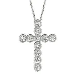 1.60 Carat Natural Diamond Cross Pendant Necklace 14K White Gold G SI 18'' chain