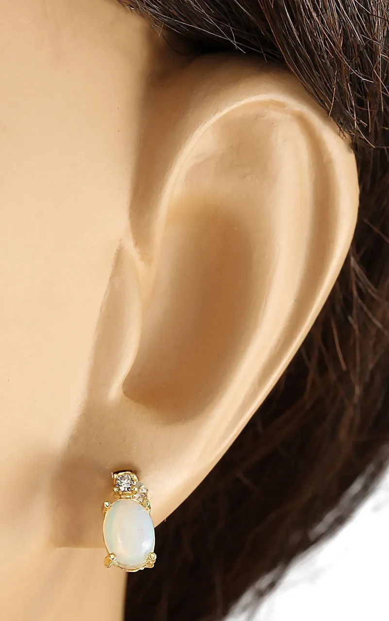 1.60 Carat Natural Opal 14K Yellow Gold Diamond Earrings