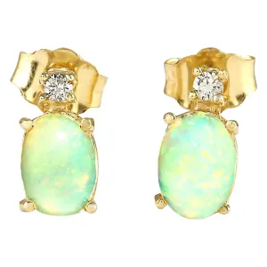 1.60 Carat Natural Opal 14K Yellow Gold Diamond Earrings