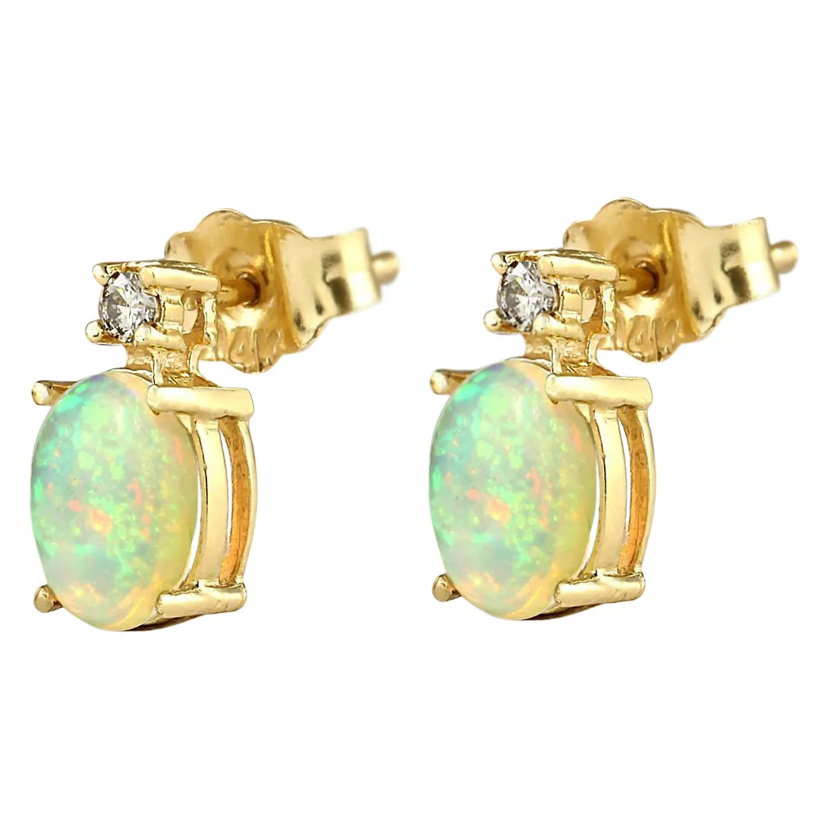 1.60 Carat Natural Opal 14K Yellow Gold Diamond Earrings