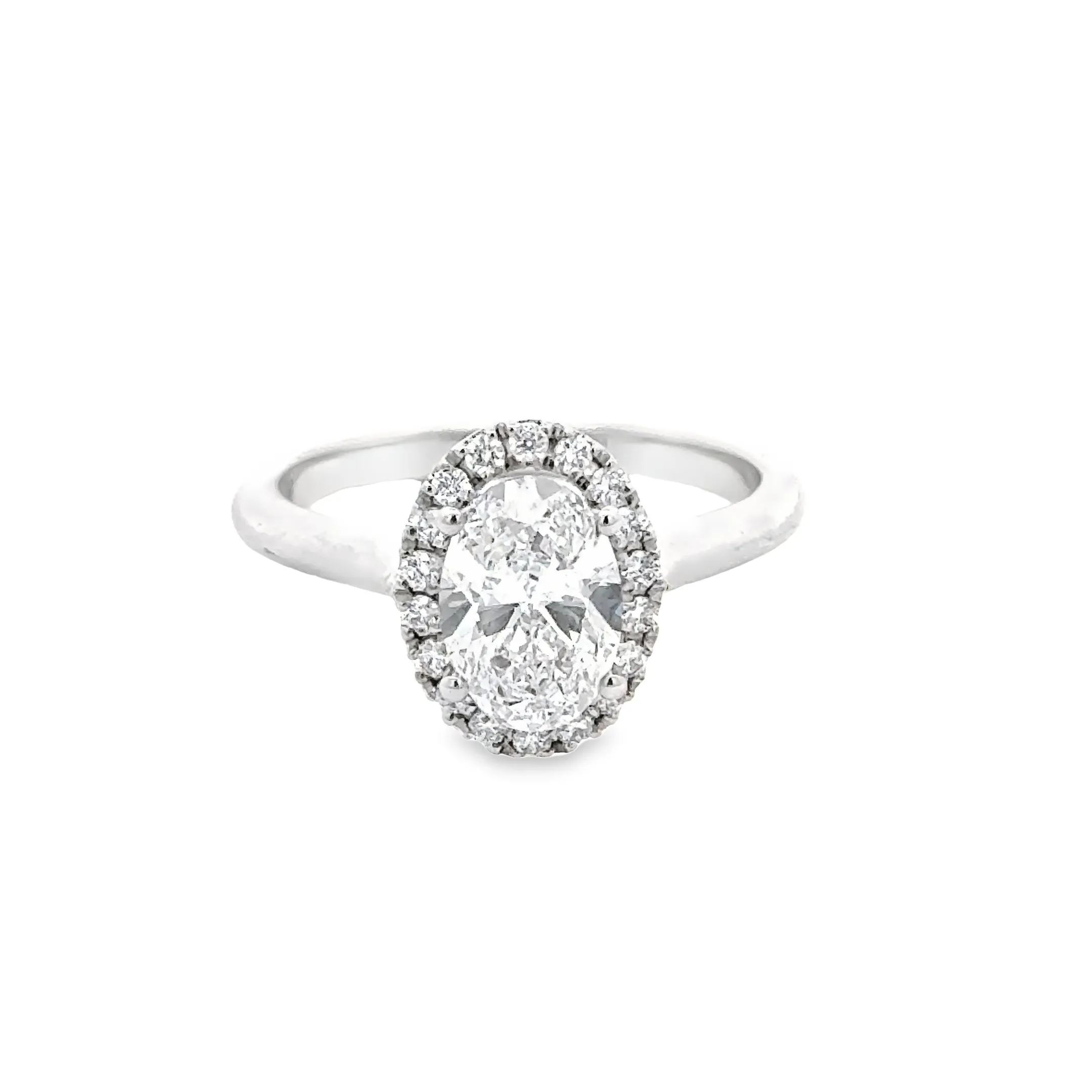 18ct White Gold Oval Cut Lab Grown Diamond Halo Engagement Ring TDW= 1.49ct