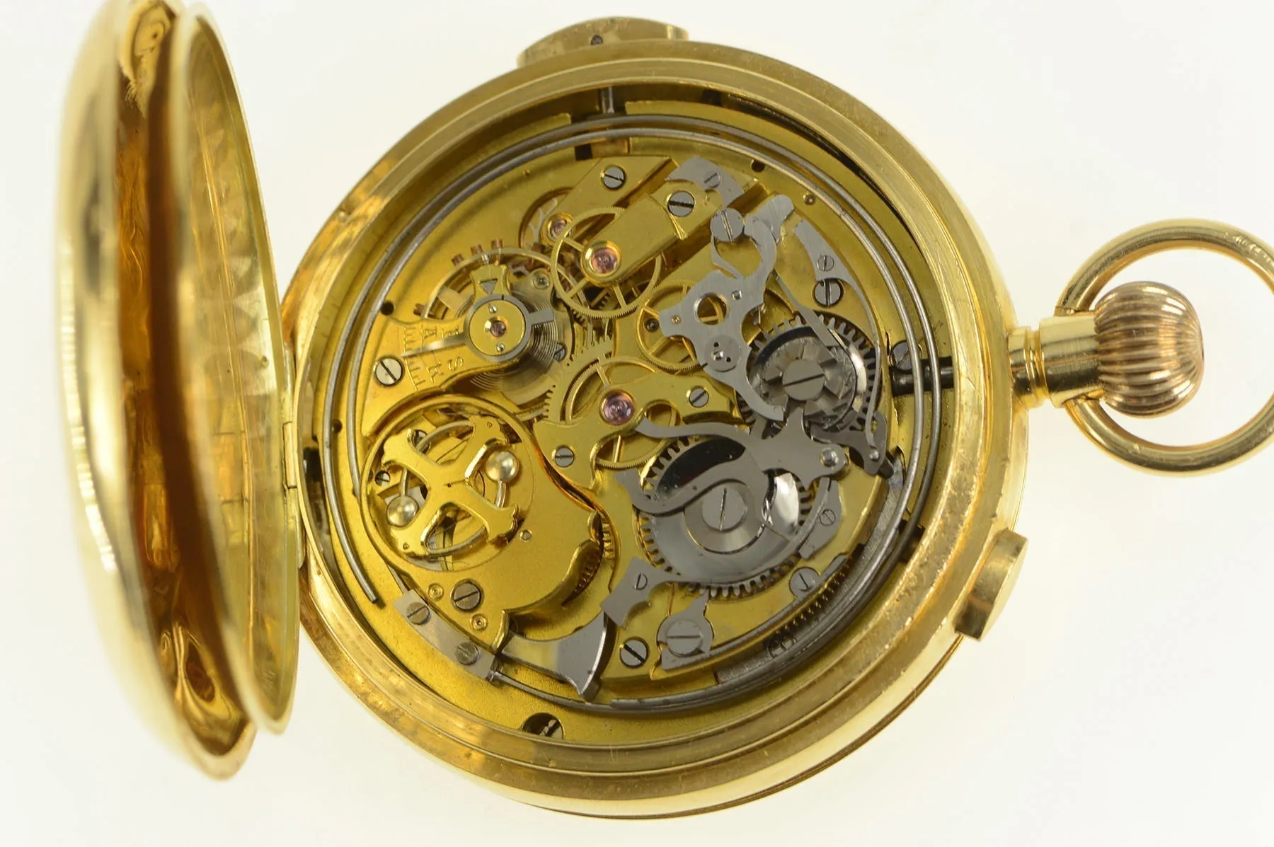 18K Chronograph Moon Phase Date Repeater Pocket Watch Yellow Gold