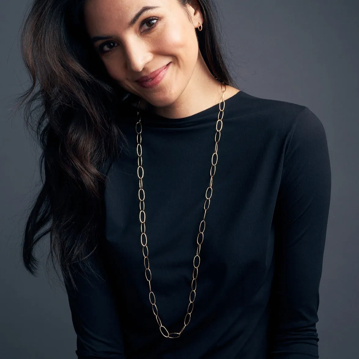 18K Gold Hammered "Bubble Oval" Chain Necklace