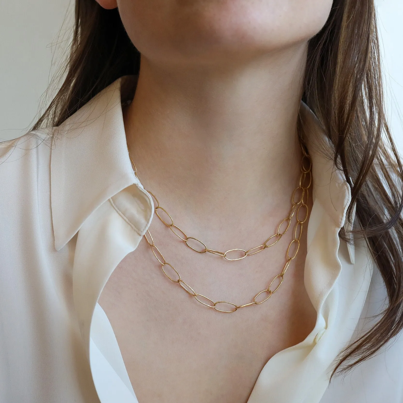 18K Gold Hammered "Bubble Oval" Chain Necklace