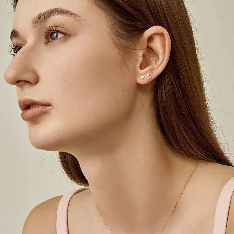 18K Gold Petite Delicate Diamond Stud Earrings