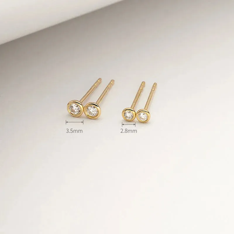 18K Gold Petite Delicate Diamond Stud Earrings
