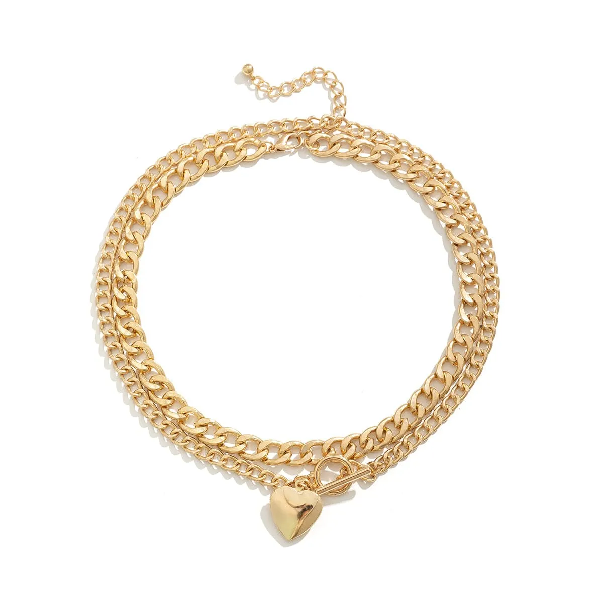 18K Gold-Plated Heart Locket & Chain-Link Necklace Set