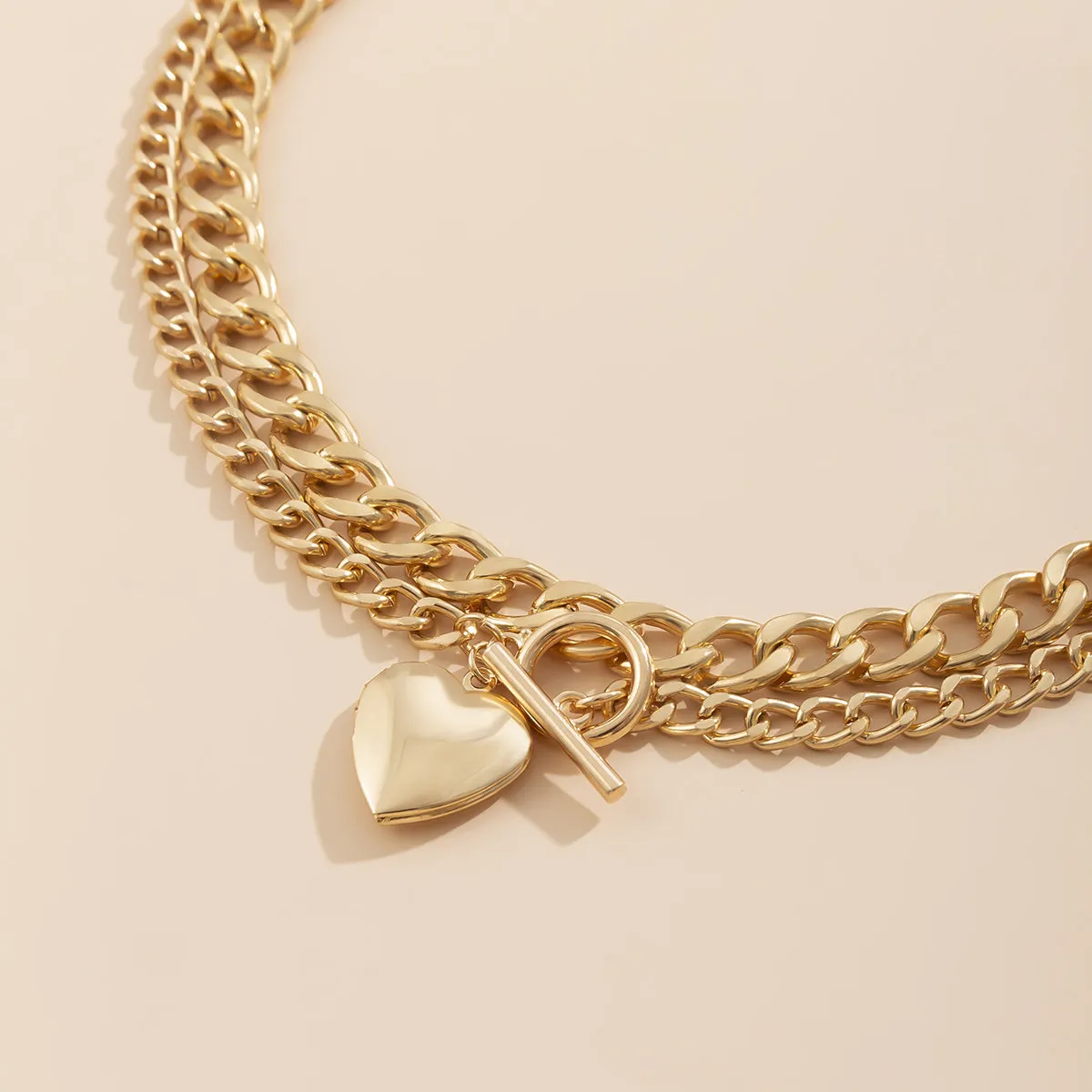 18K Gold-Plated Heart Locket & Chain-Link Necklace Set