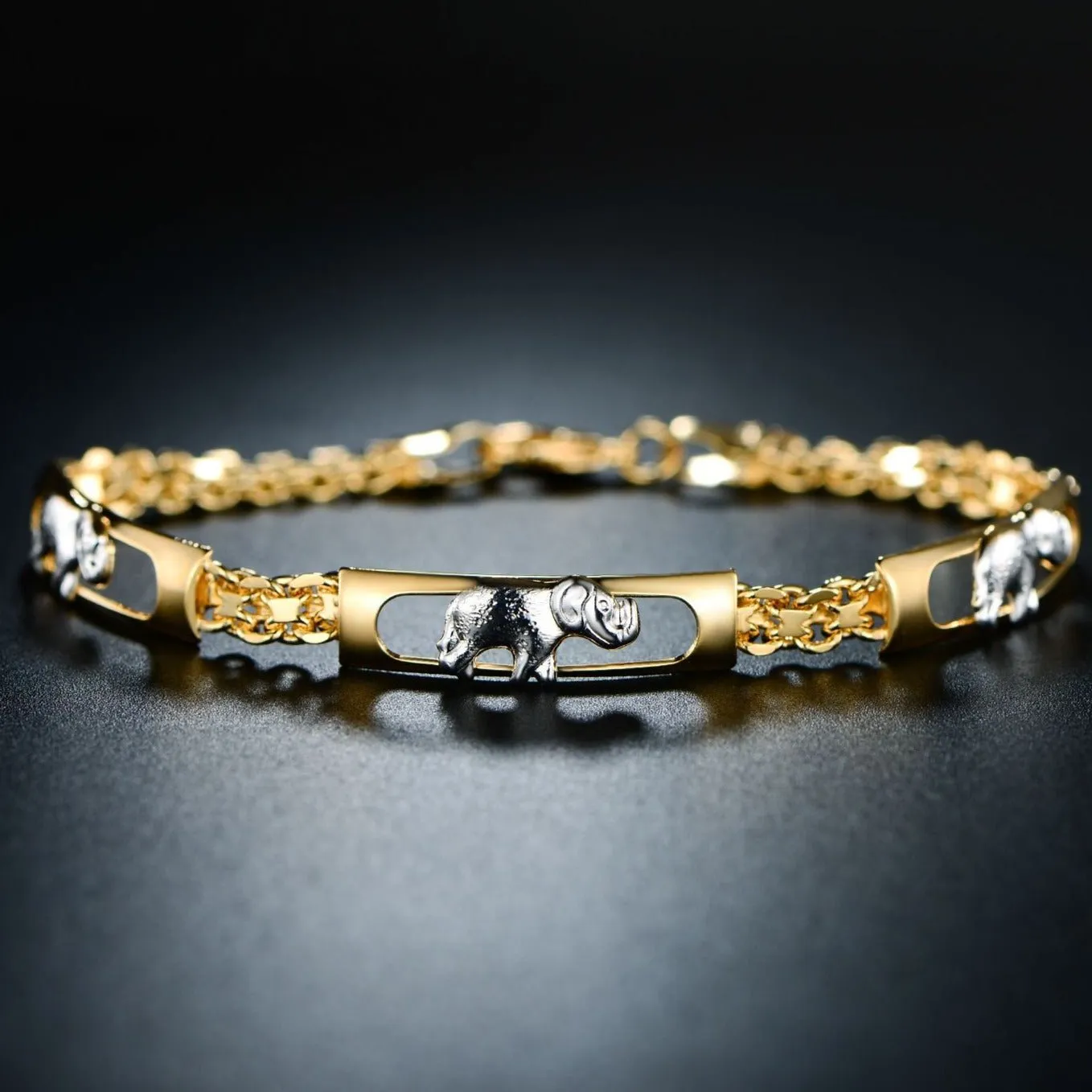 18K Gold Plated Lucky 2-Tone Elephant Parade Bracelet