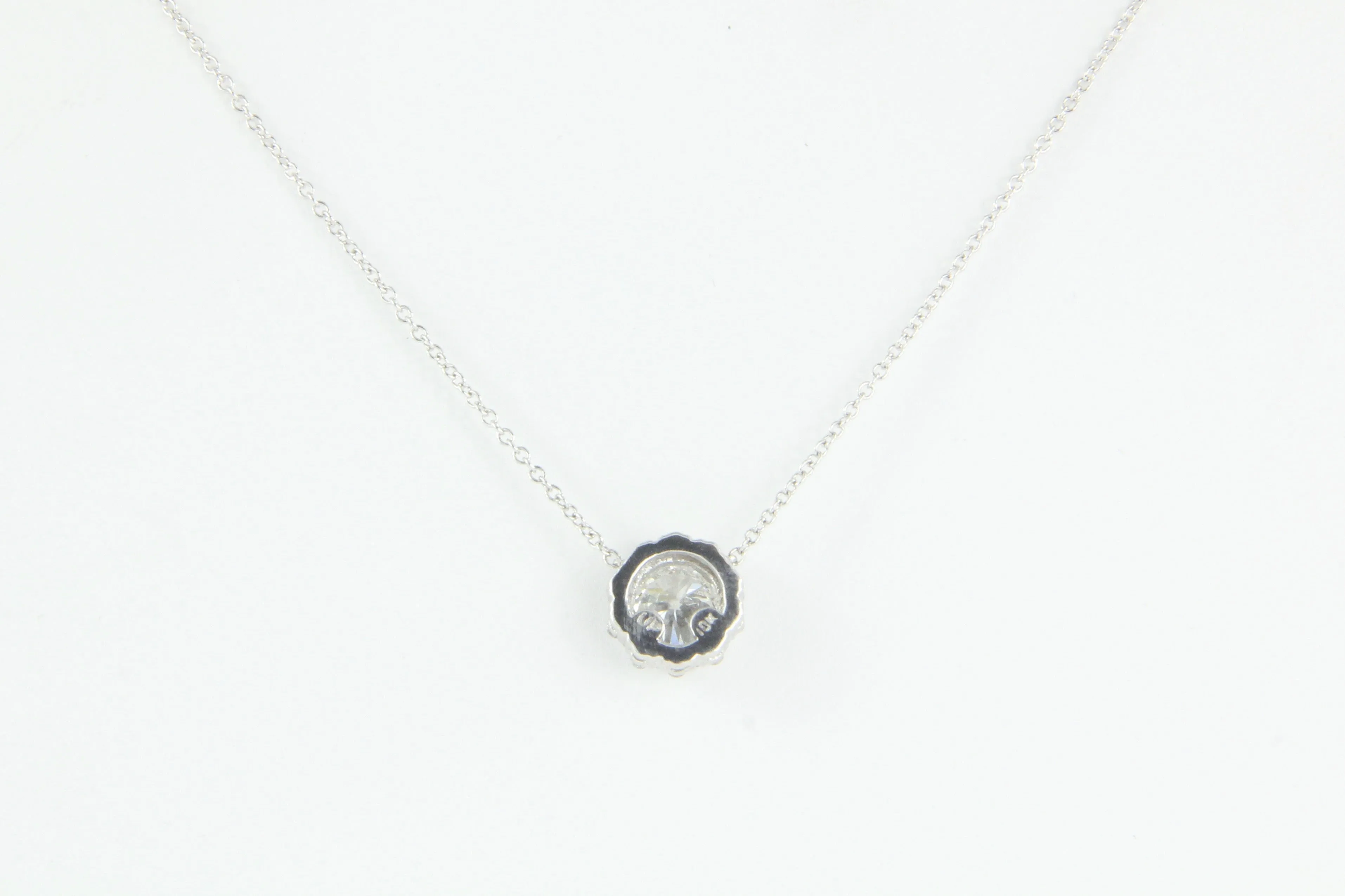 18K White Gold 1 Carat Diamond Halo Pendant Necklace 1.2 CTW