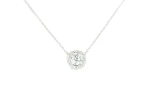 18K White Gold 1 Carat Diamond Halo Pendant Necklace 1.2 CTW