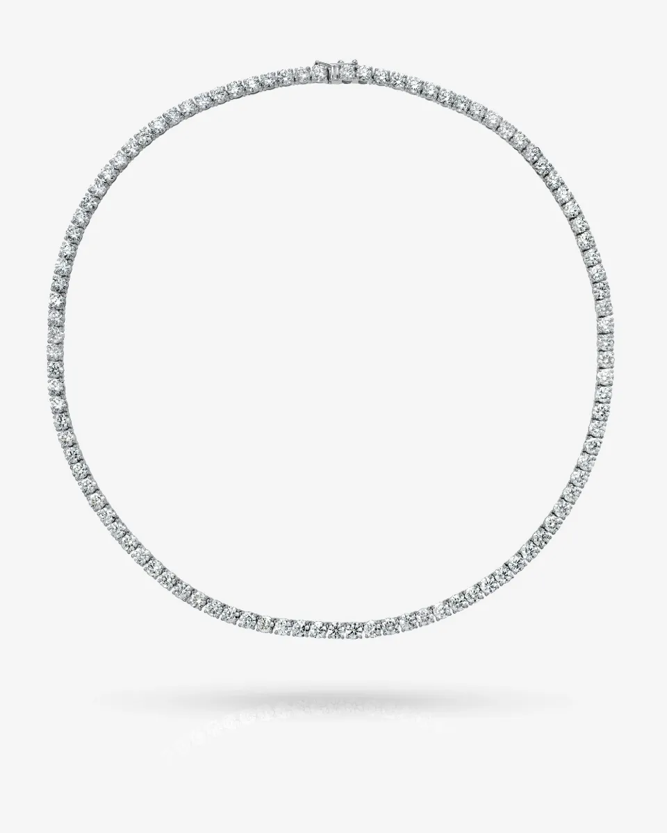 18K White Gold 15" Straight Line Round Tennis Necklace