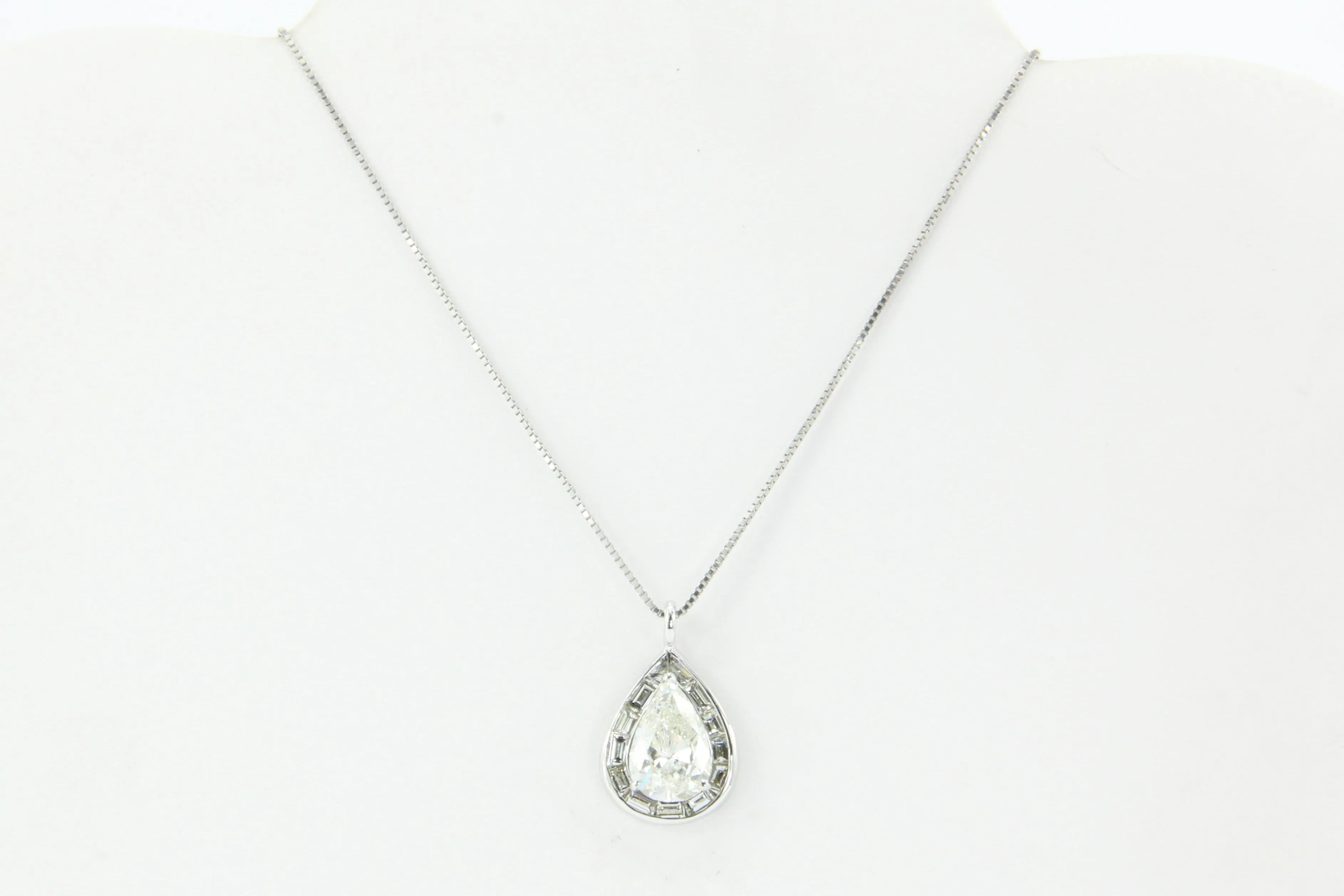 18K White Gold 3.5 Carat Diamond Baguette Halo Pendant Necklace 5 CTW