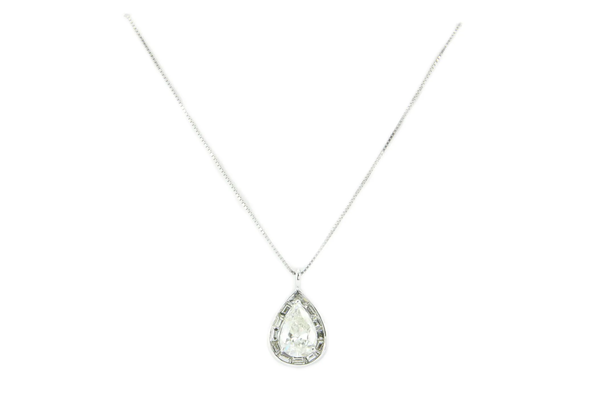 18K White Gold 3.5 Carat Diamond Baguette Halo Pendant Necklace 5 CTW