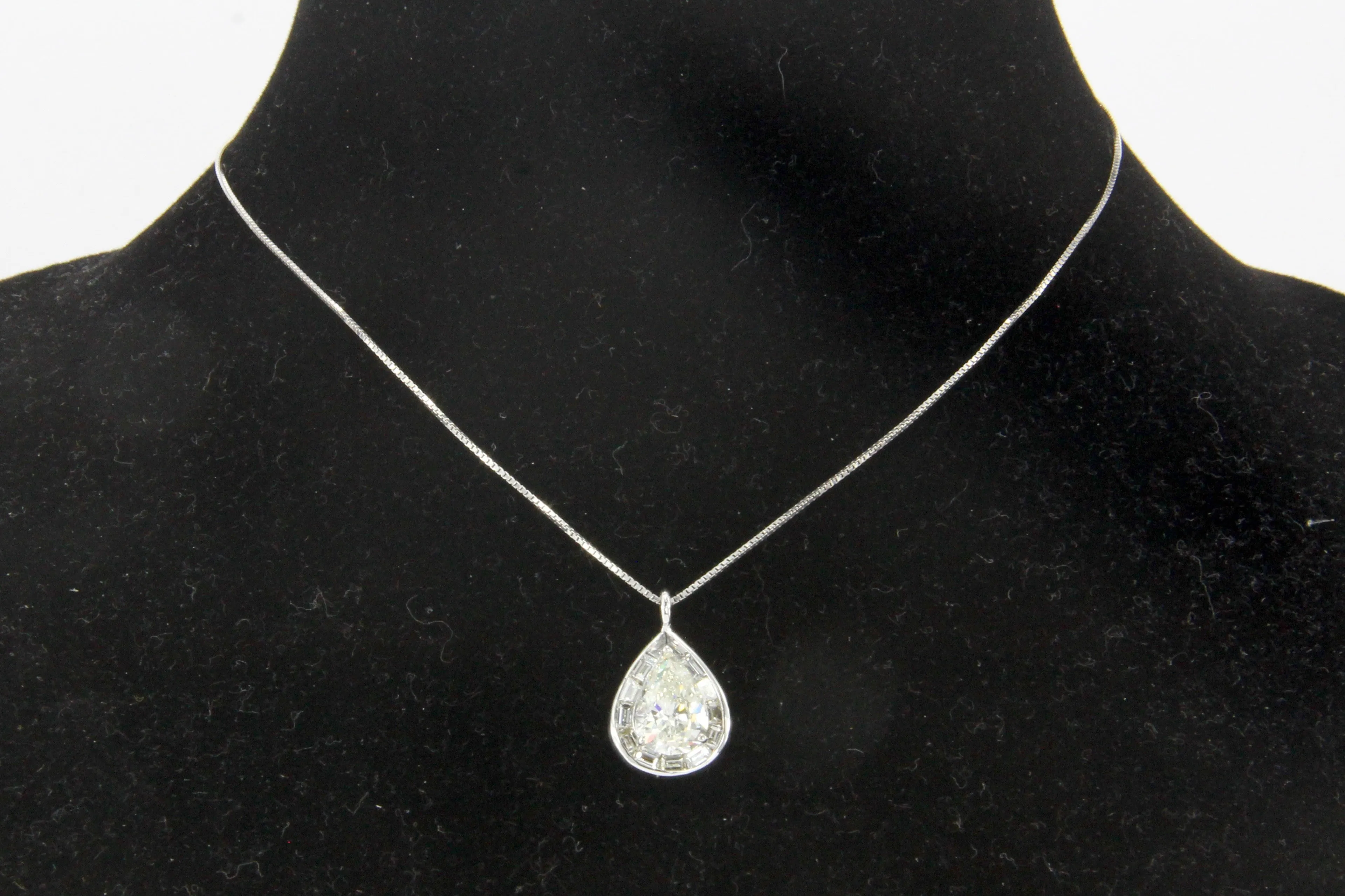 18K White Gold 3.5 Carat Diamond Baguette Halo Pendant Necklace 5 CTW