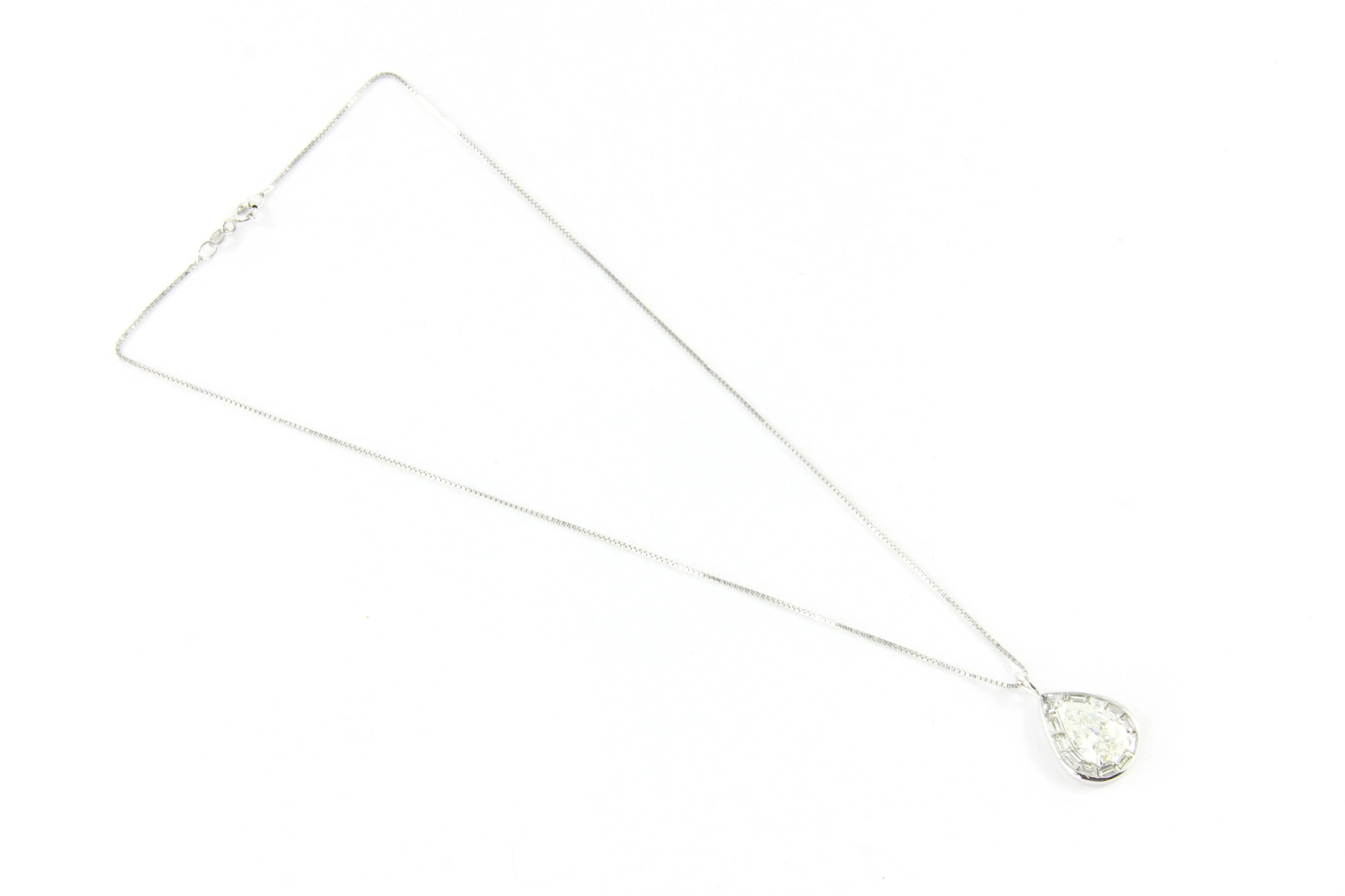 18K White Gold 3.5 Carat Diamond Baguette Halo Pendant Necklace 5 CTW