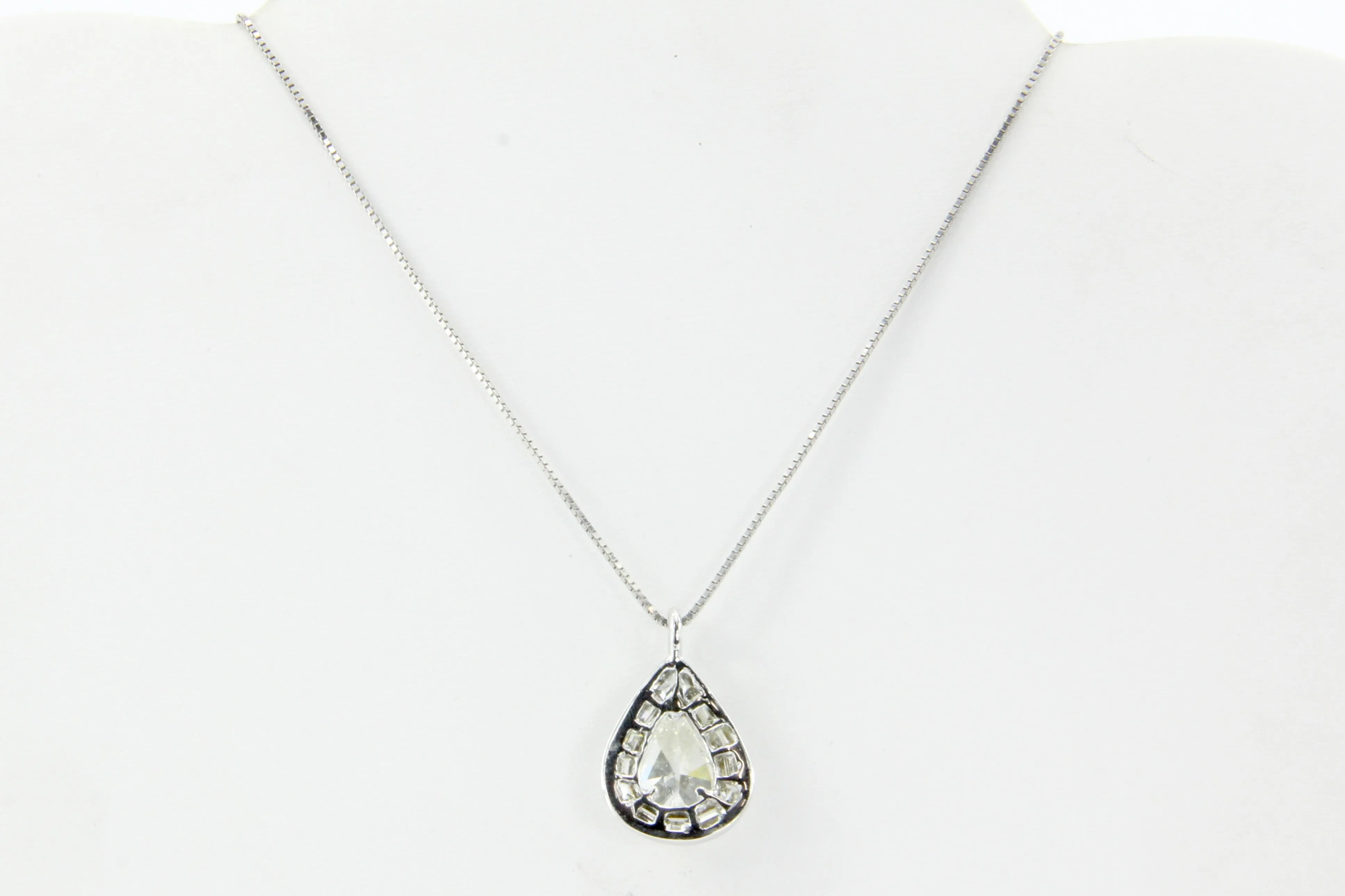 18K White Gold 3.5 Carat Diamond Baguette Halo Pendant Necklace 5 CTW