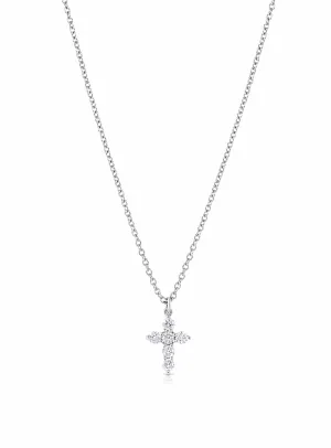 18k White Gold Diamond Necklace With Cross Pendant