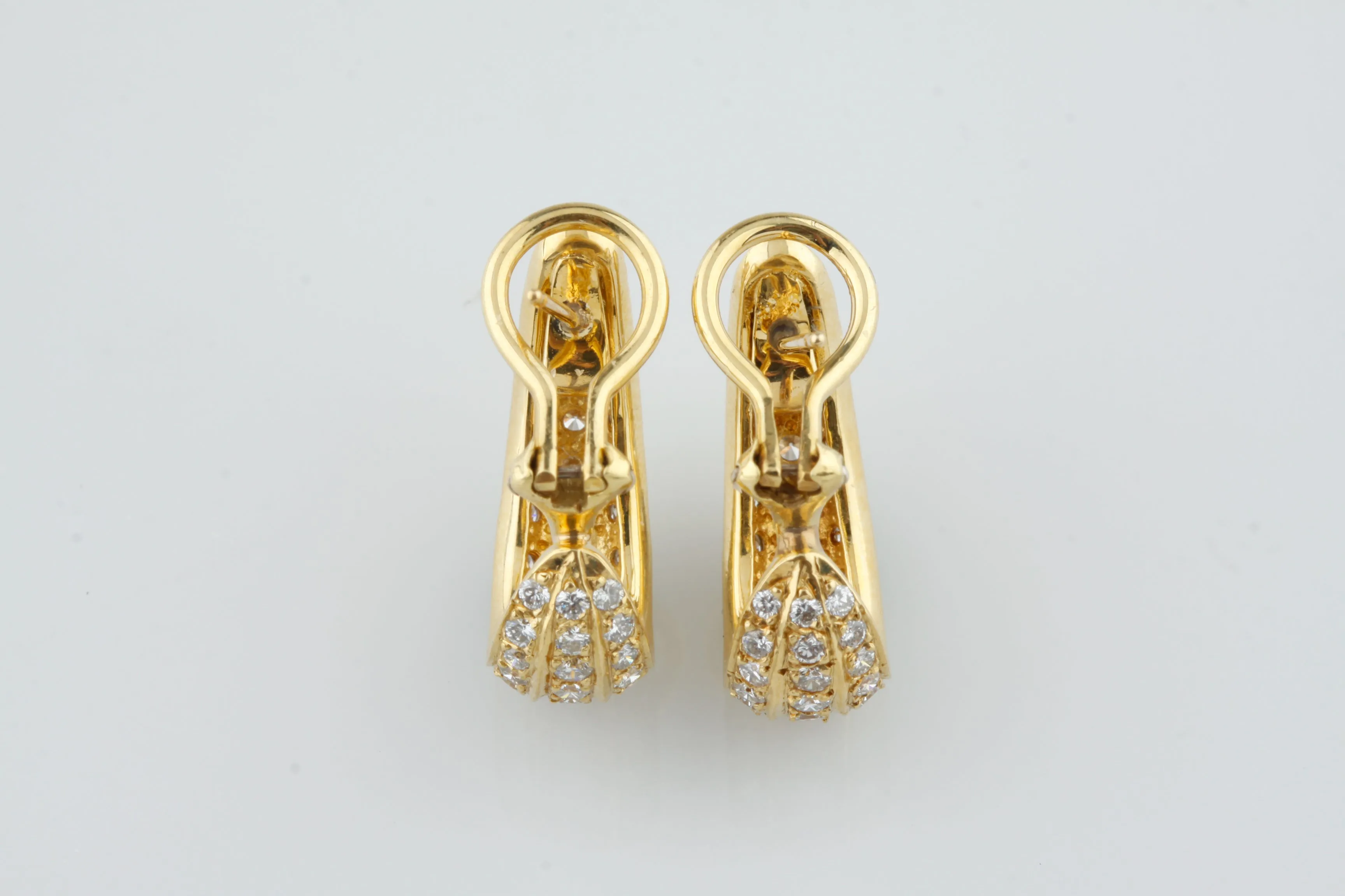 18k Yellow Gold Pave Diamond Three-Row Huggie Earrings TDW = 2.75 Ct